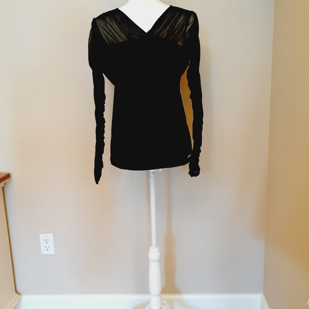Calvin Klein Mesh Ruched Sleeve Top - Picture 6 of 12